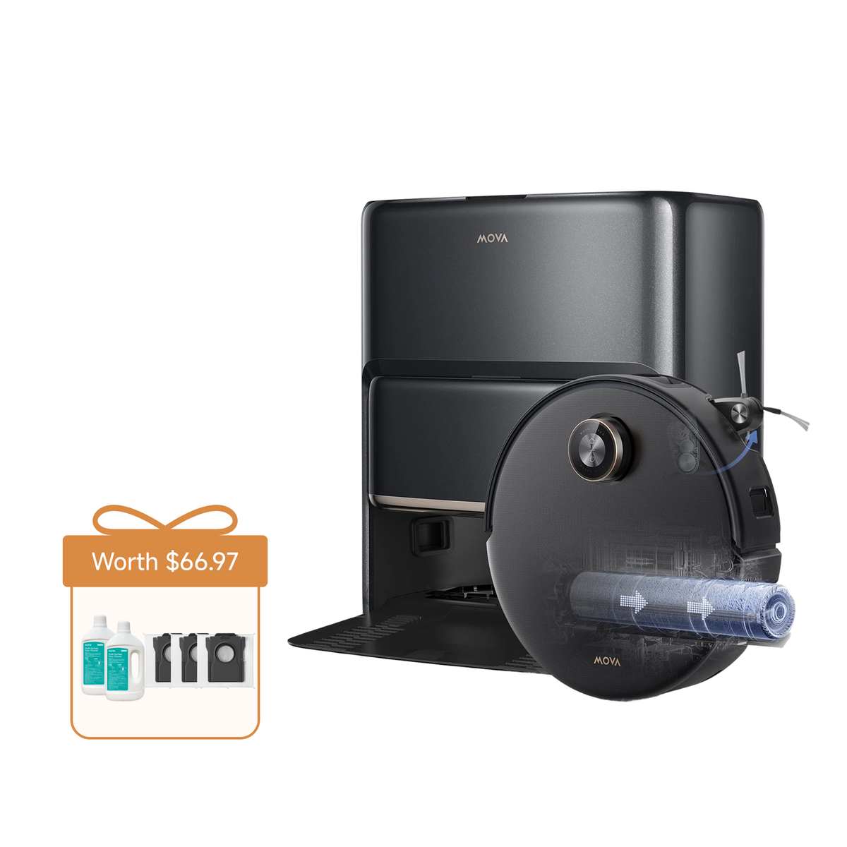 MOVA Z60 Ultra Roller Complete Black + Floor Cleaner + Dust Collection Bag
